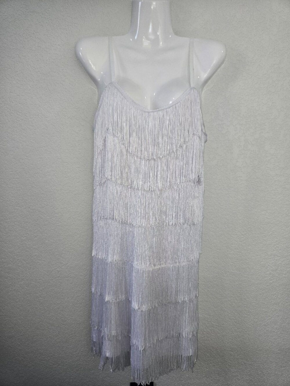 Cheryl Creations White Fringe Flapper Dress, Size Small